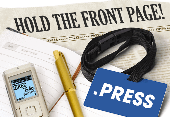 .press domain tag with pen and notebook