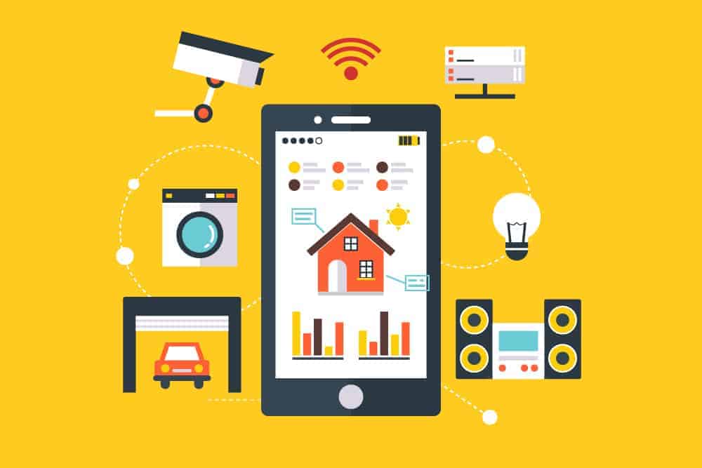 mobile phone with smart apps connecting to different utilities and appliances